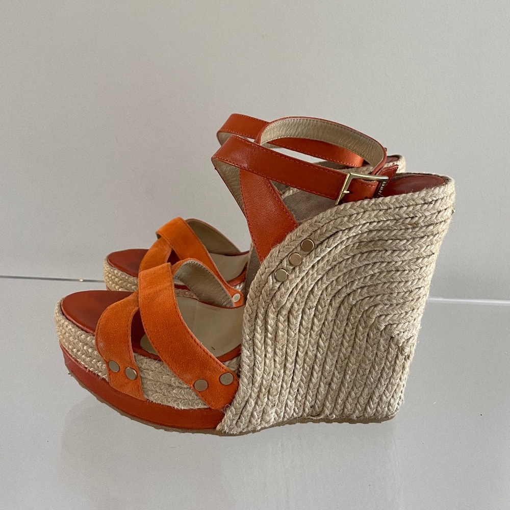 Jimmy Choo Orange Espadrille Wedge Sandals